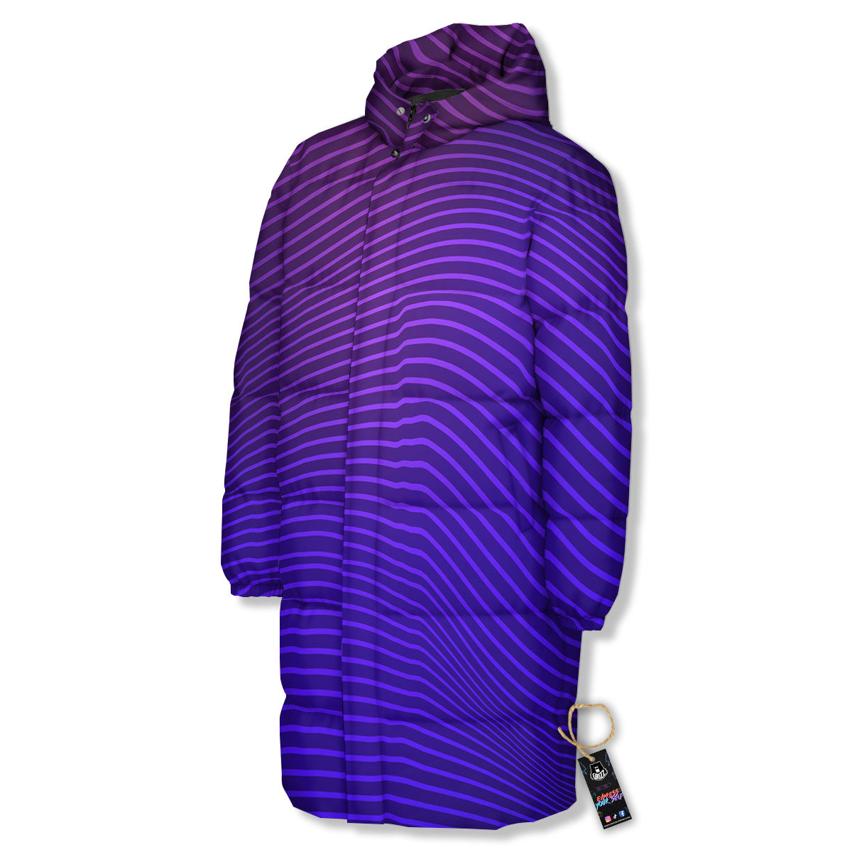 EDM Wave Purple And Blue Print Long Down Jacket