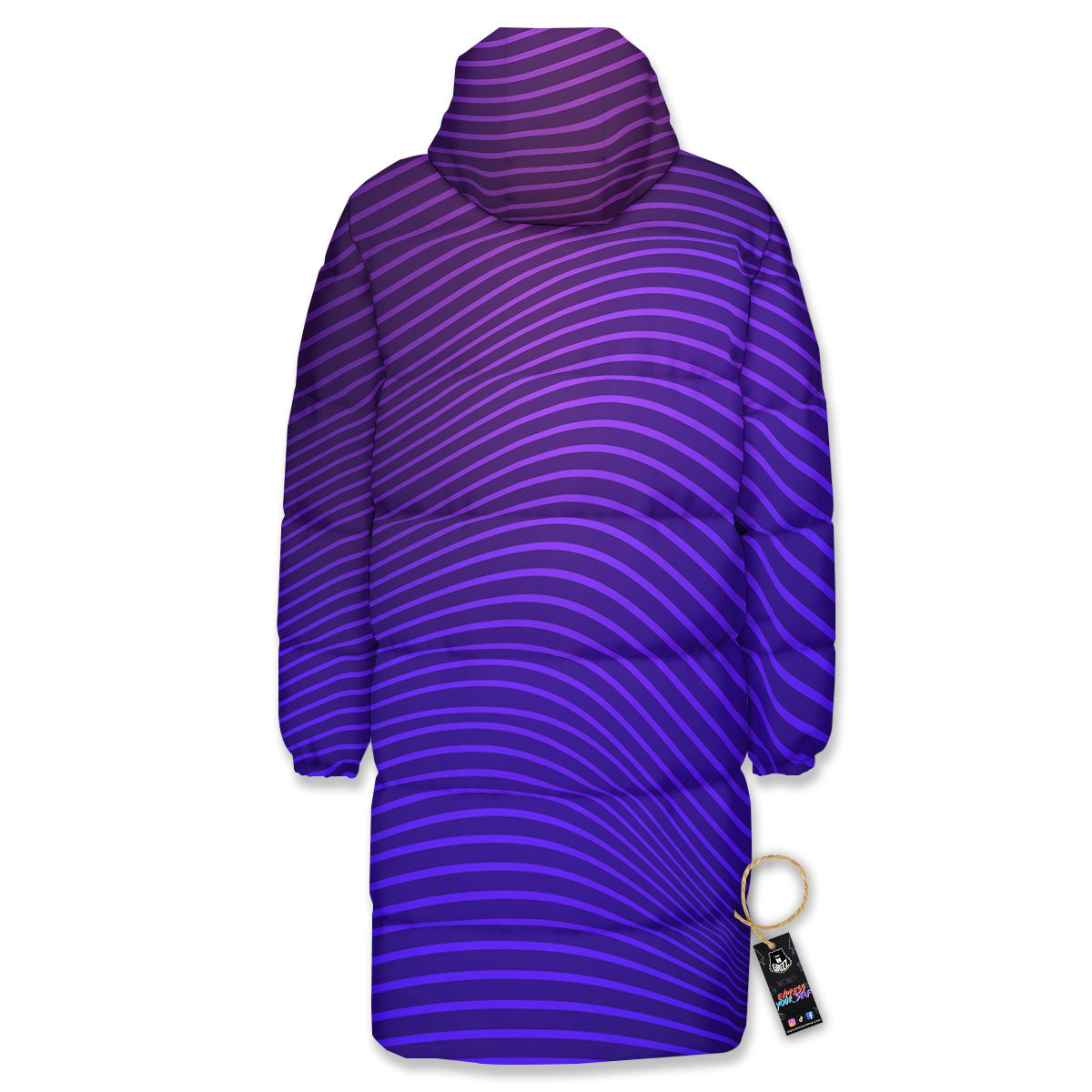 EDM Wave Purple And Blue Print Long Down Jacket