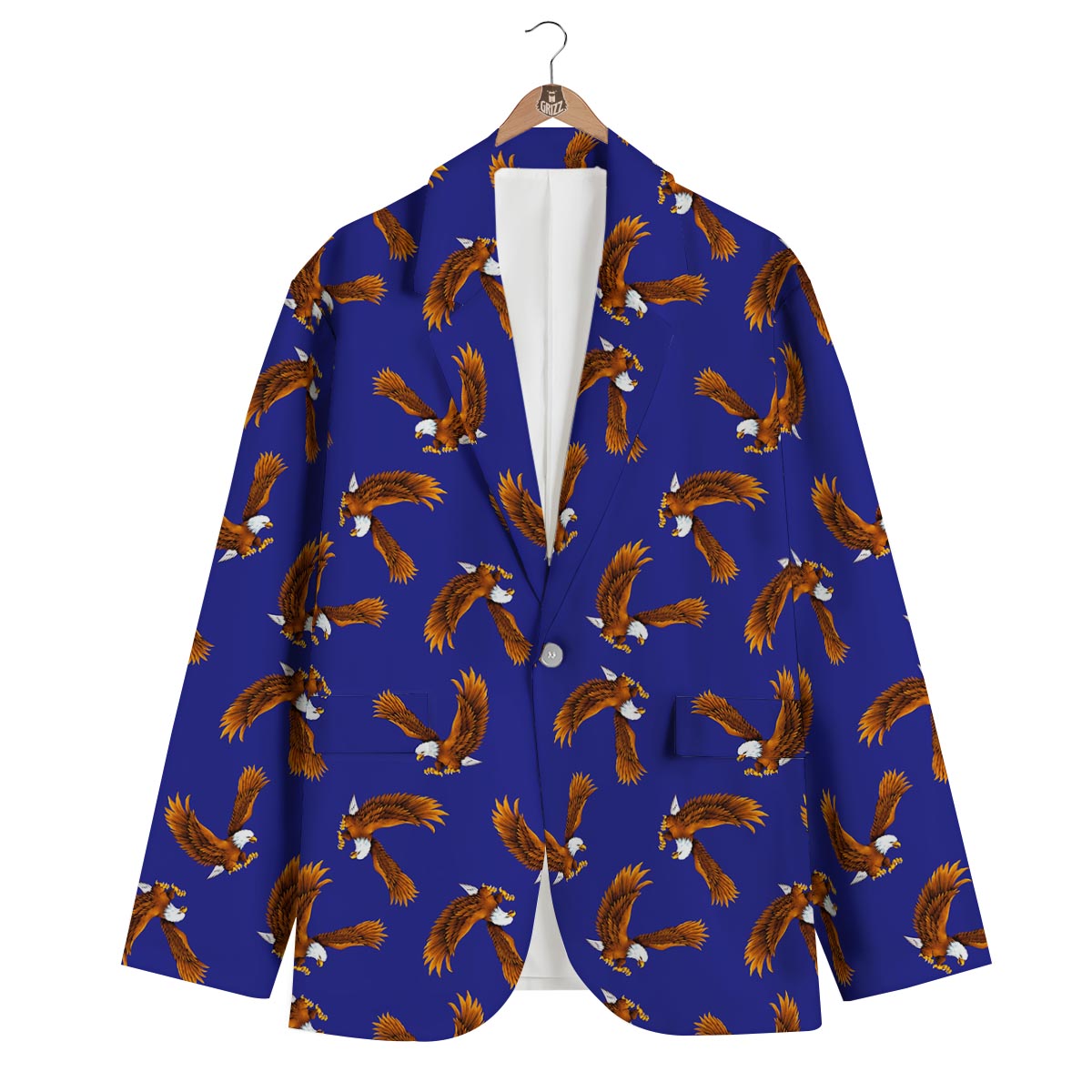 Eagle Blue Pattern Print Men's Blazer-grizzshop