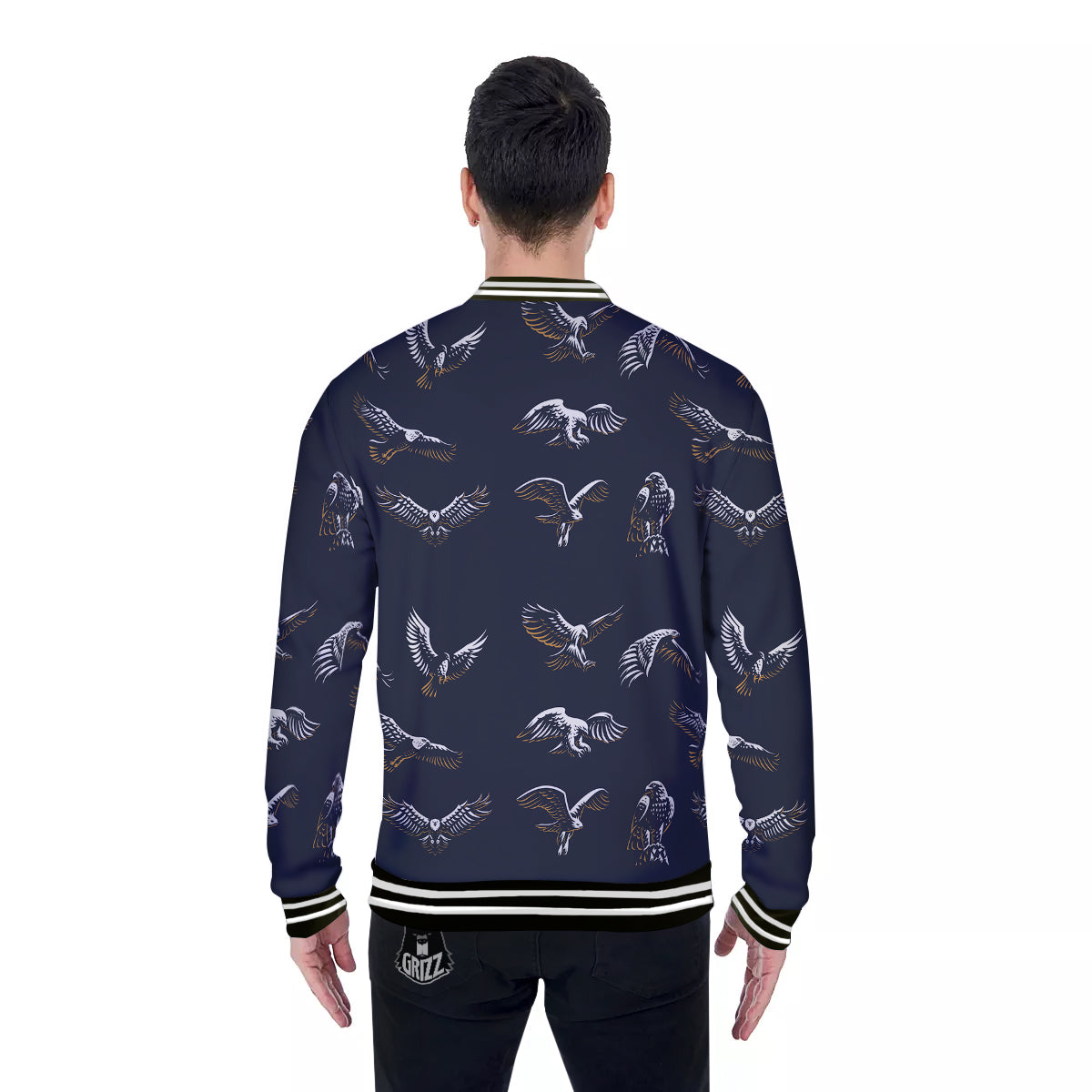 Eagle Brown And White Print Pattern Baseball Jacket-grizzshop