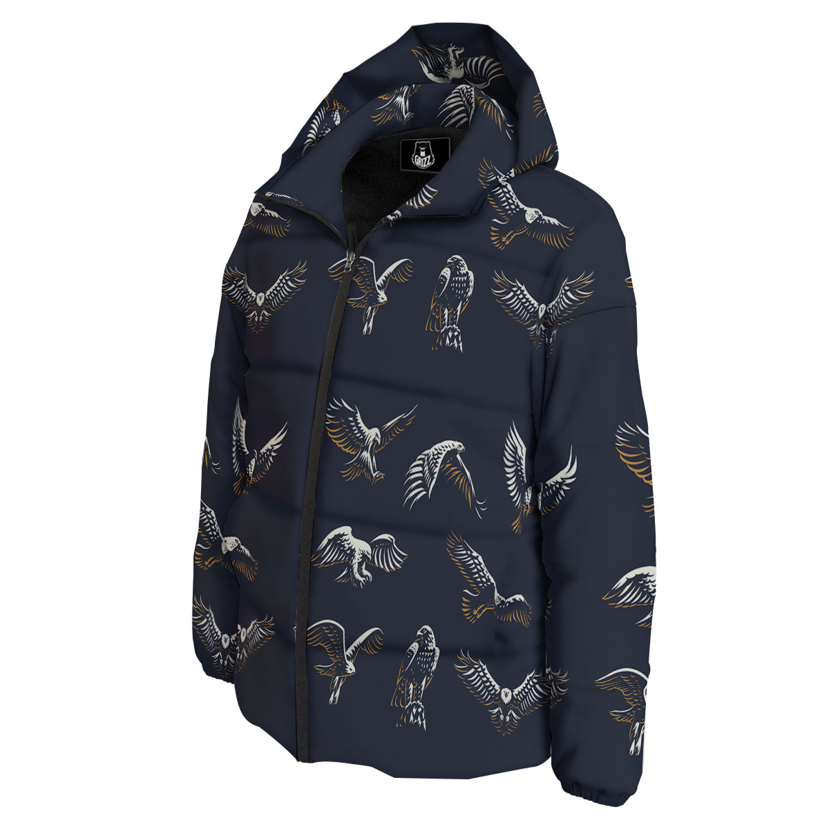 Eagle Brown And White Print Pattern Down Jacket-grizzshop