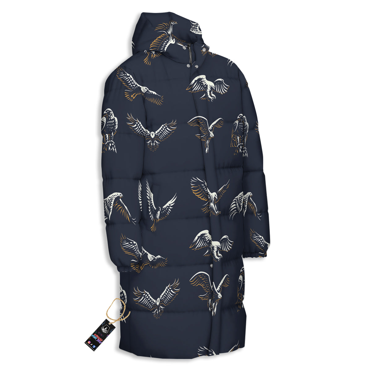Eagle Brown And White Print Pattern Long Down Jacket-grizzshop