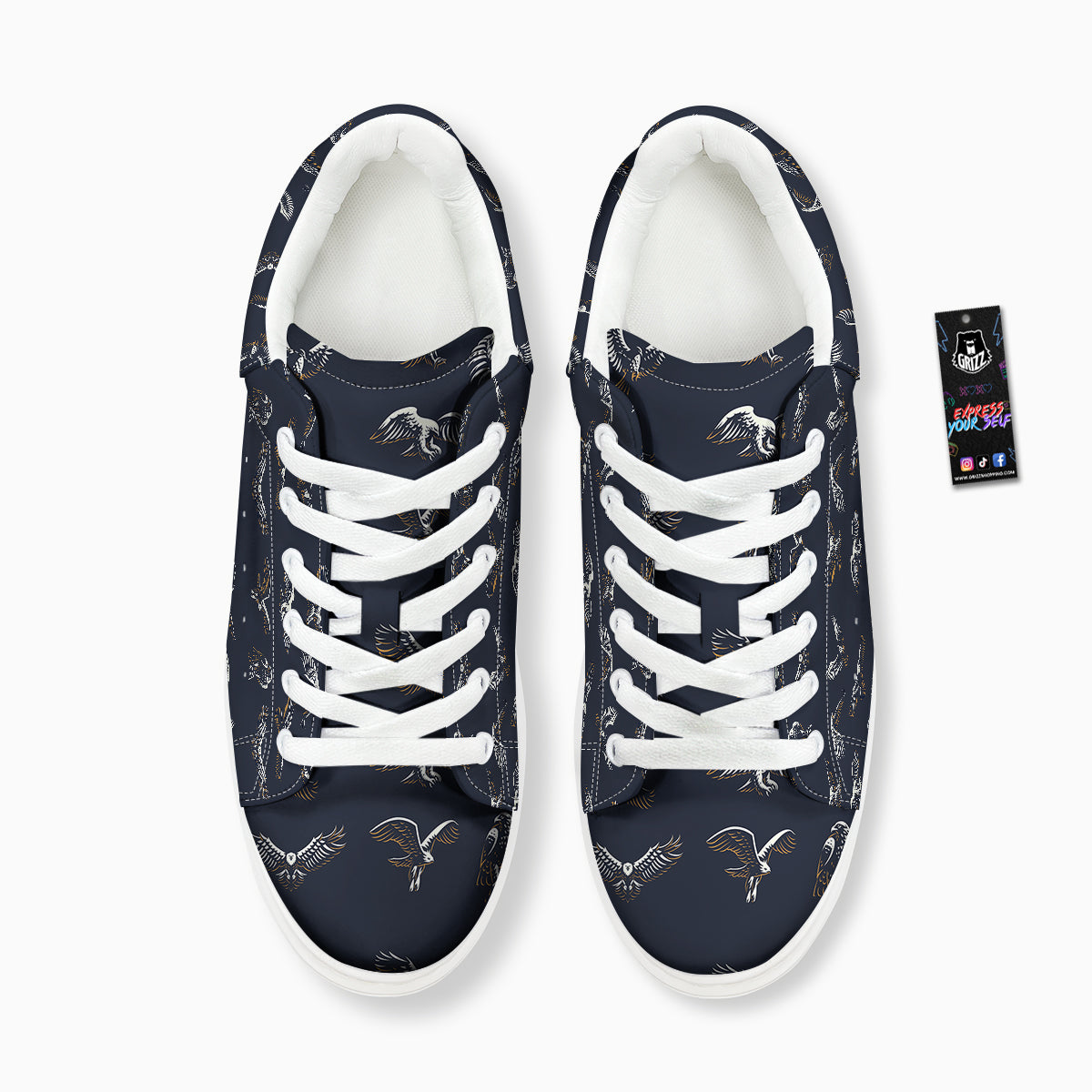 Eagle Brown And White Print Pattern Platform Shoes-grizzshop