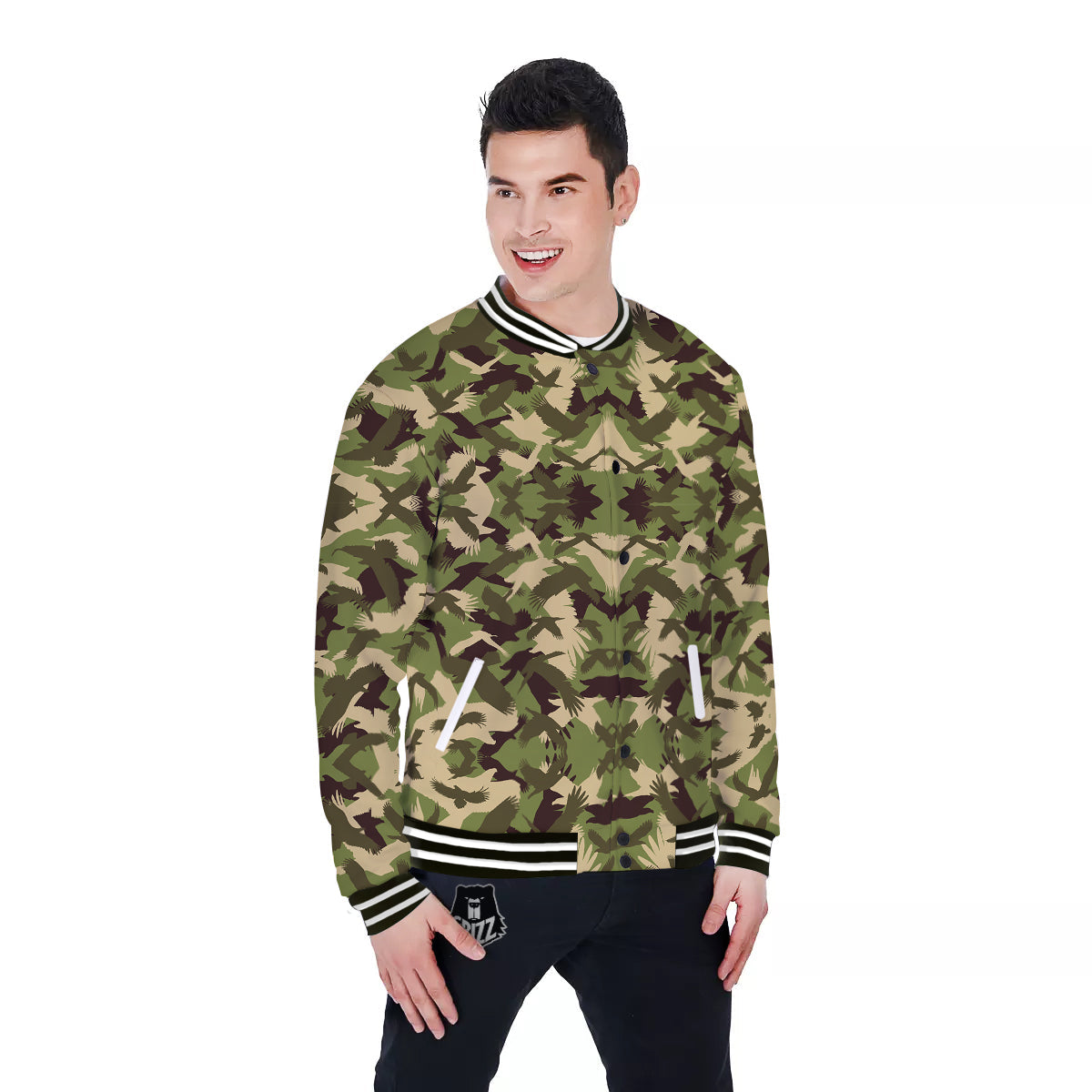 Eagle Camouflage Green Print Pattern Baseball Jacket-grizzshop