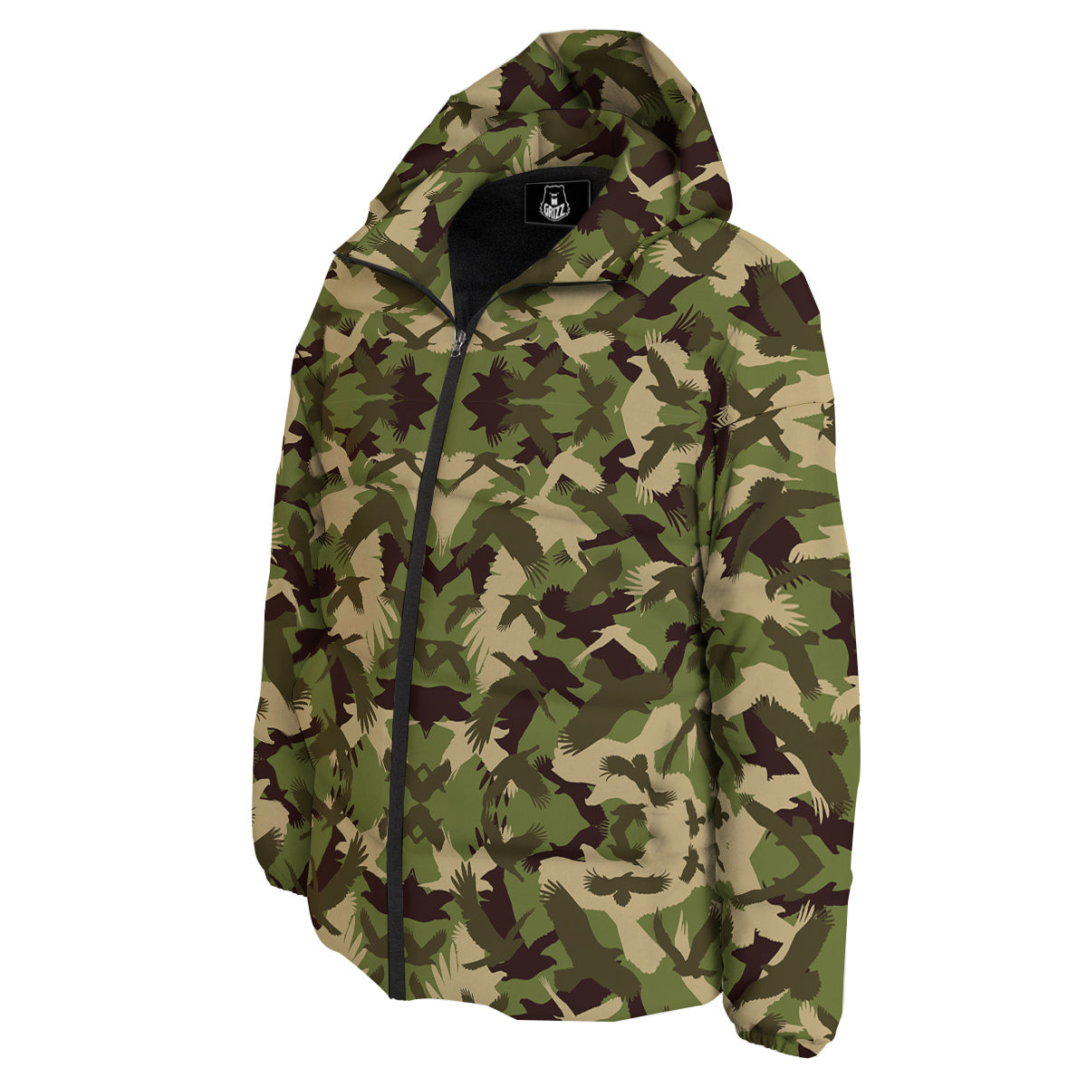 Eagle Camouflage Green Print Pattern Down Jacket-grizzshop