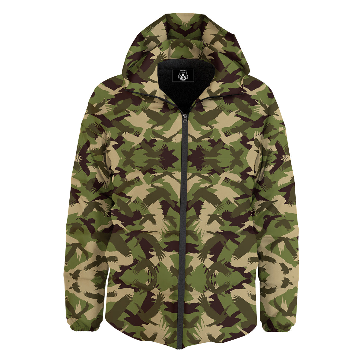 Eagle Camouflage Green Print Pattern Down Jacket-grizzshop
