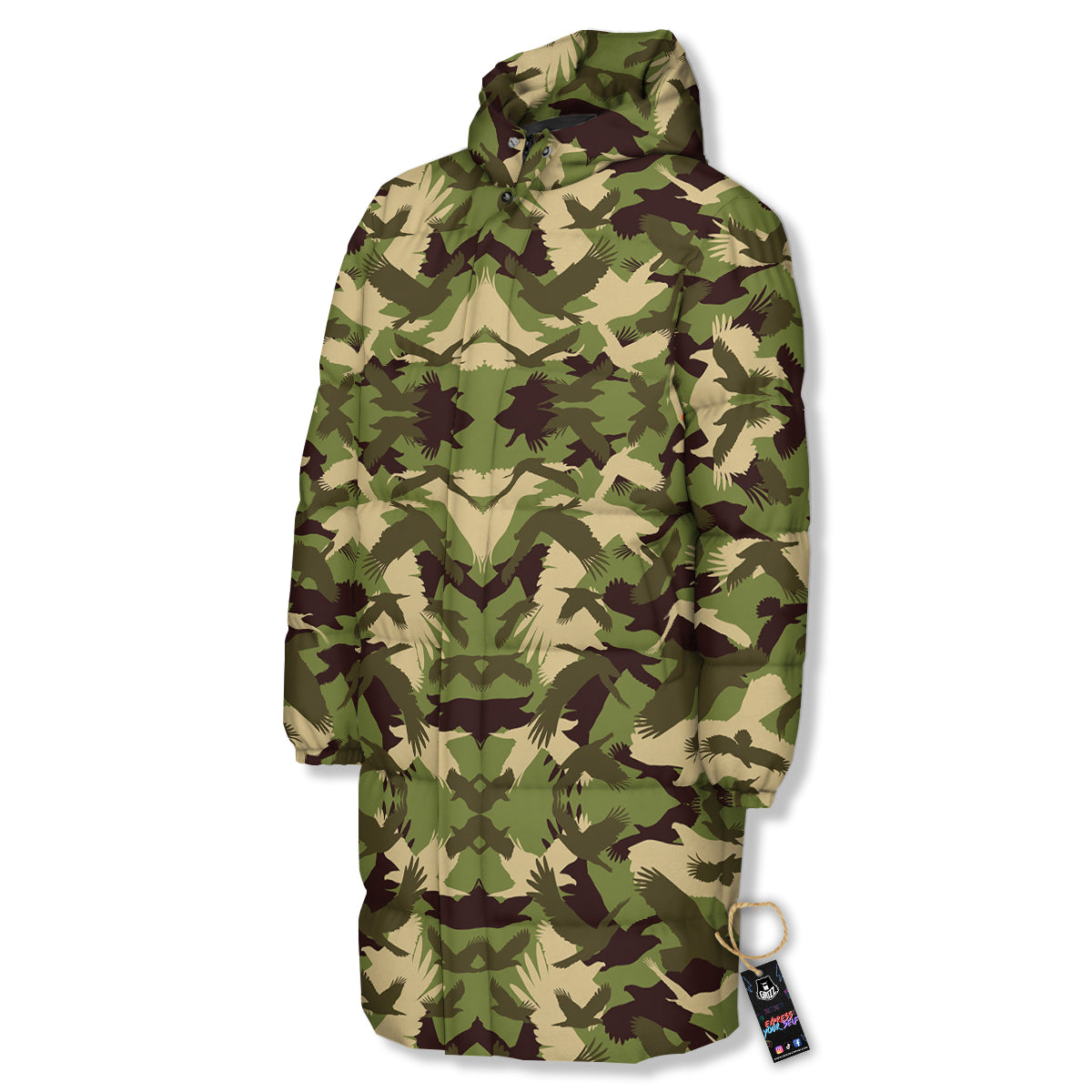 Eagle Camouflage Green Print Pattern Long Down Jacket-grizzshop