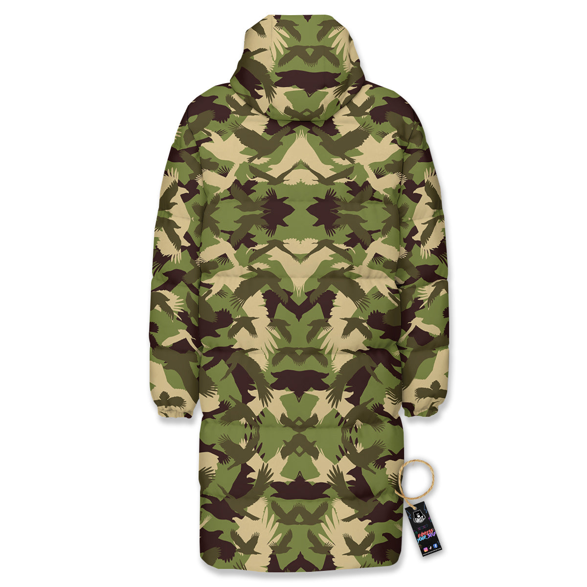 Eagle Camouflage Green Print Pattern Long Down Jacket-grizzshop