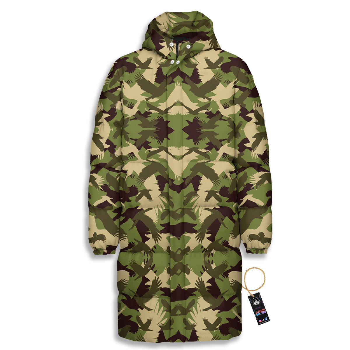Eagle Camouflage Green Print Pattern Long Down Jacket-grizzshop
