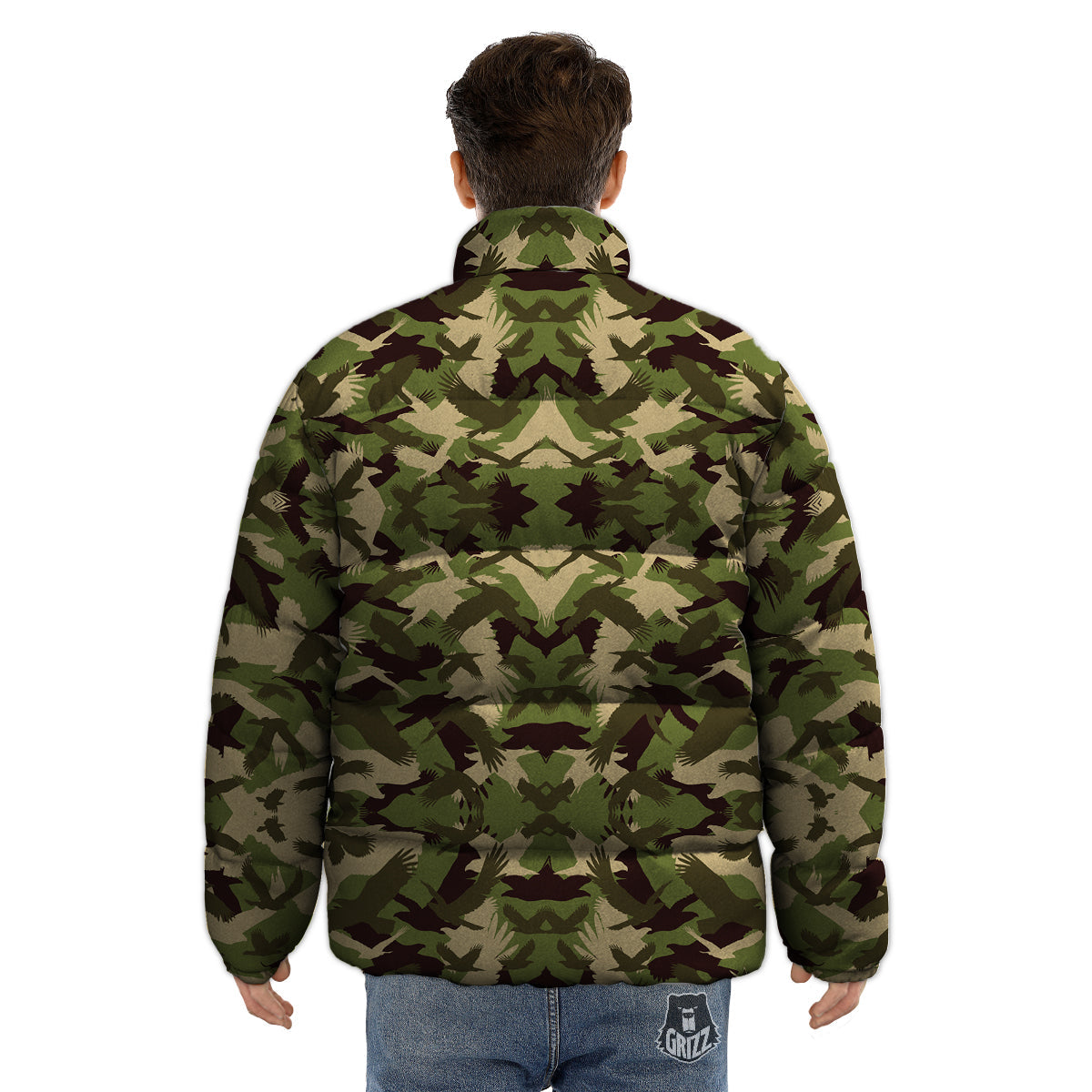 Eagle Camouflage Green Print Pattern Puffer Jacket-grizzshop