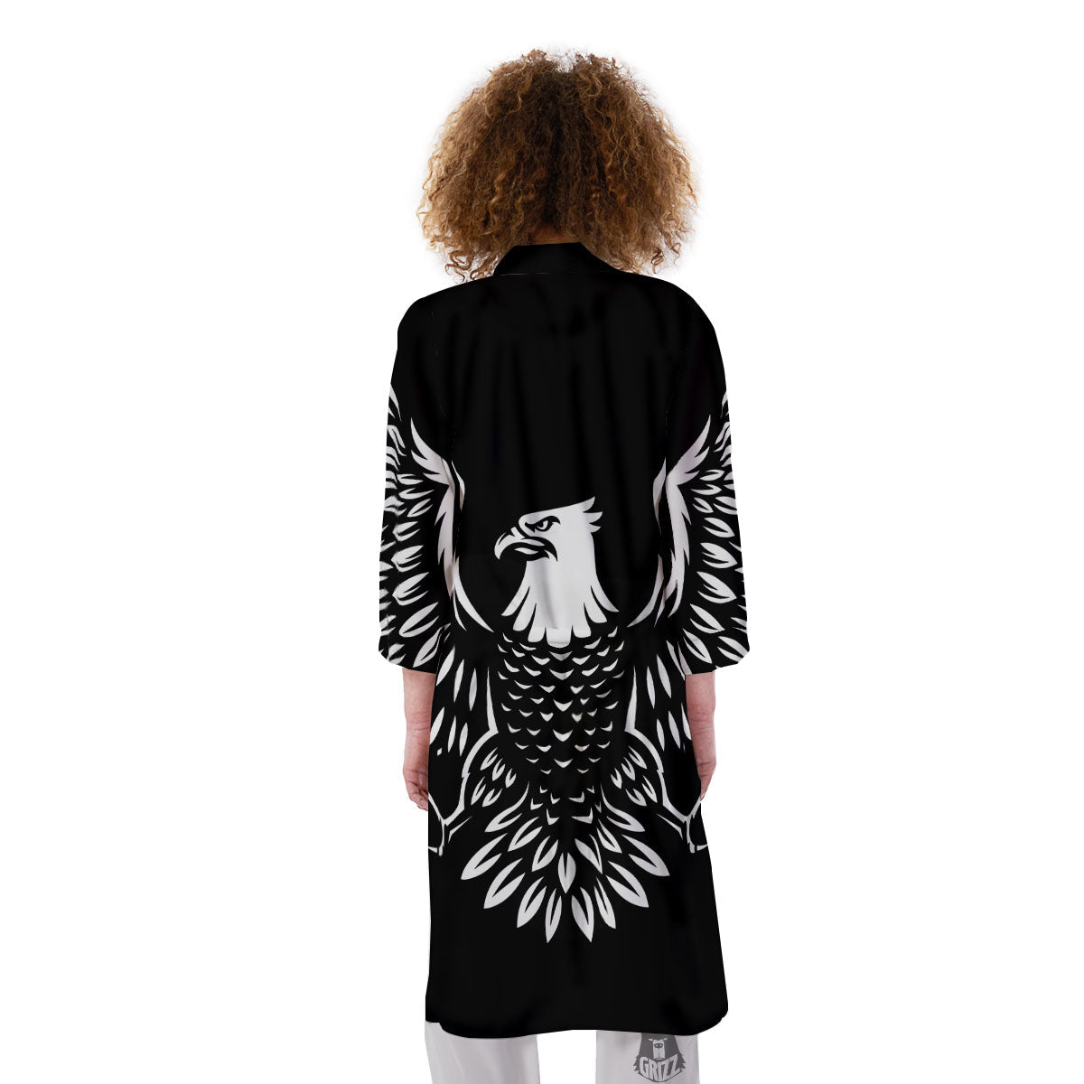 Eagle Monochrome Print Kimono-grizzshop