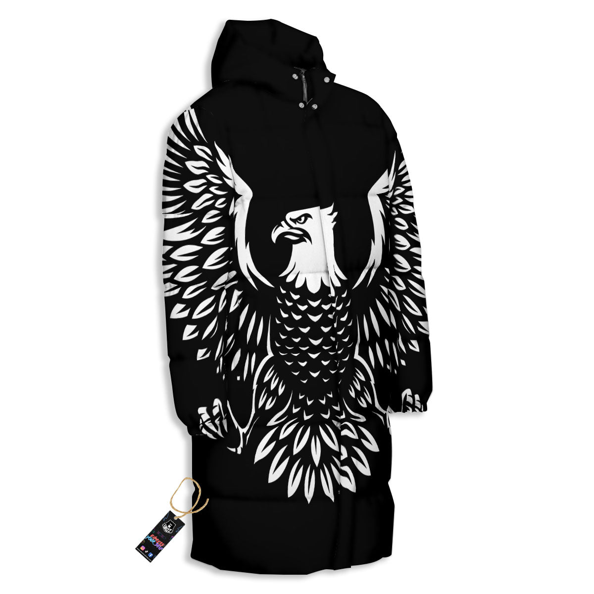 Eagle Monochrome Print Long Down Jacket-grizzshop