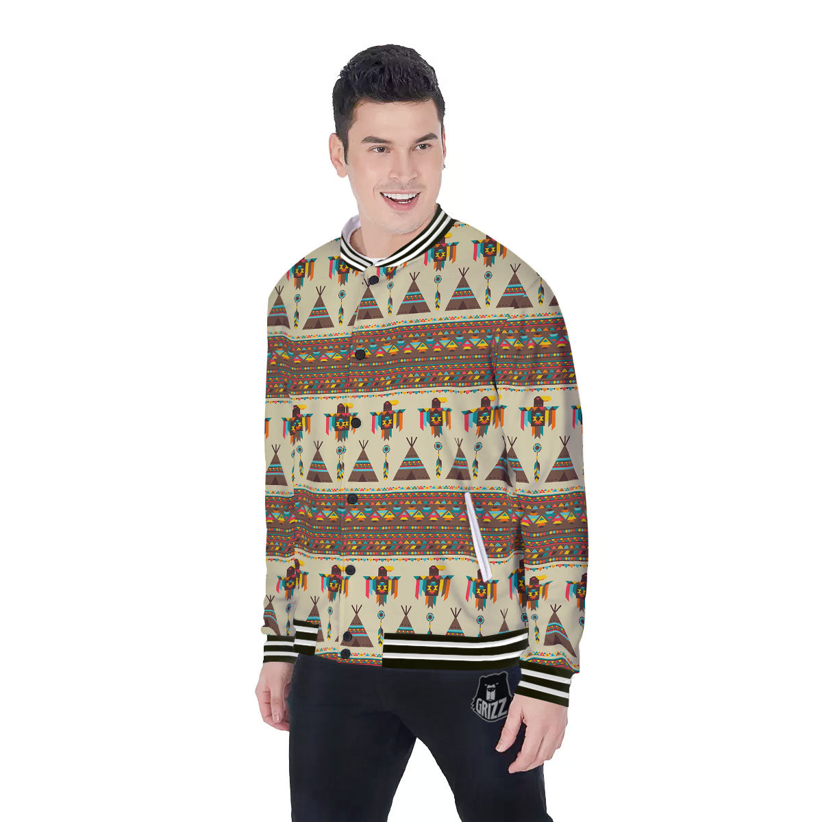 Eagle Native American Print Pattern Baseball Jacket-grizzshop
