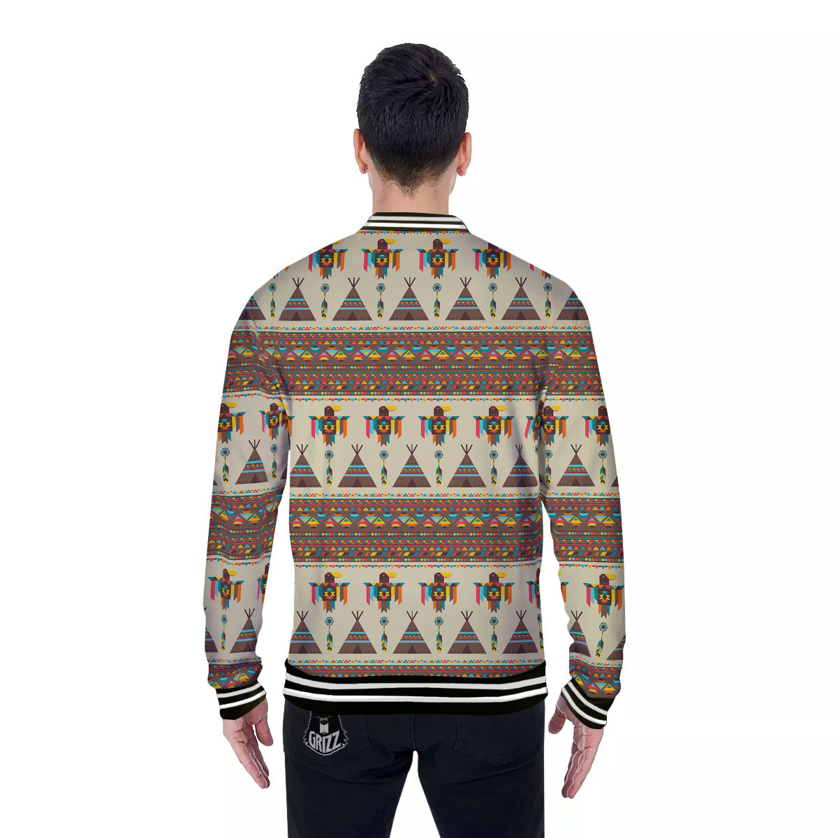 Eagle Native American Print Pattern Baseball Jacket-grizzshop