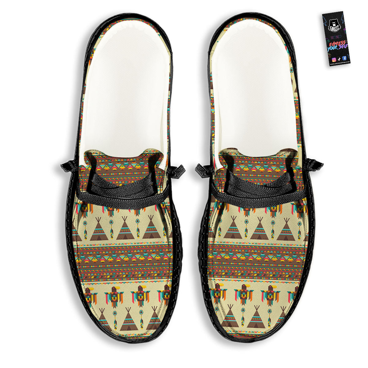 Eagle Native American Print Pattern Black Loafers-grizzshop
