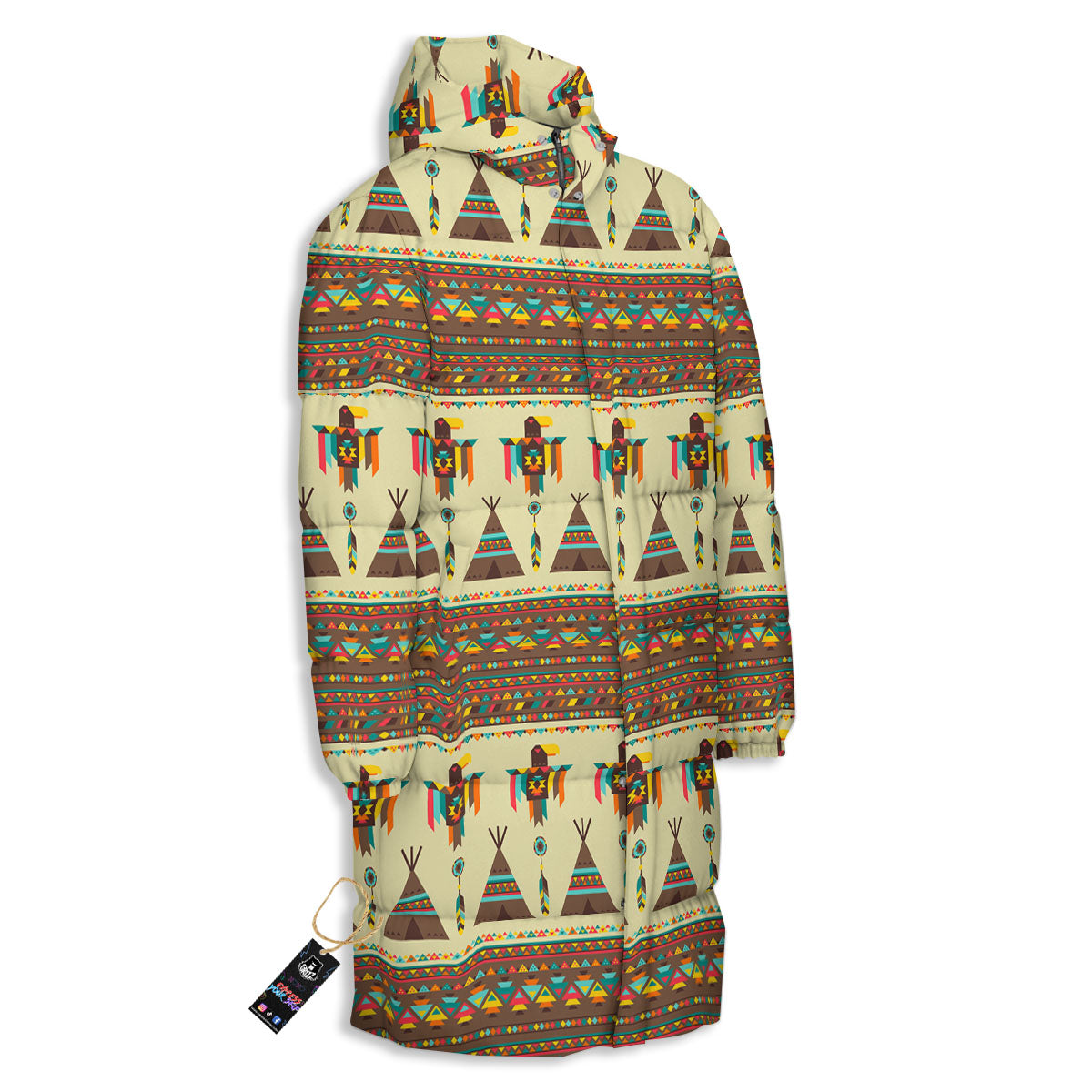 Eagle Native American Print Pattern Long Down Jacket-grizzshop