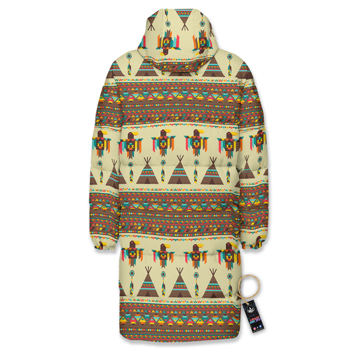 Eagle Native American Print Pattern Long Down Jacket-grizzshop
