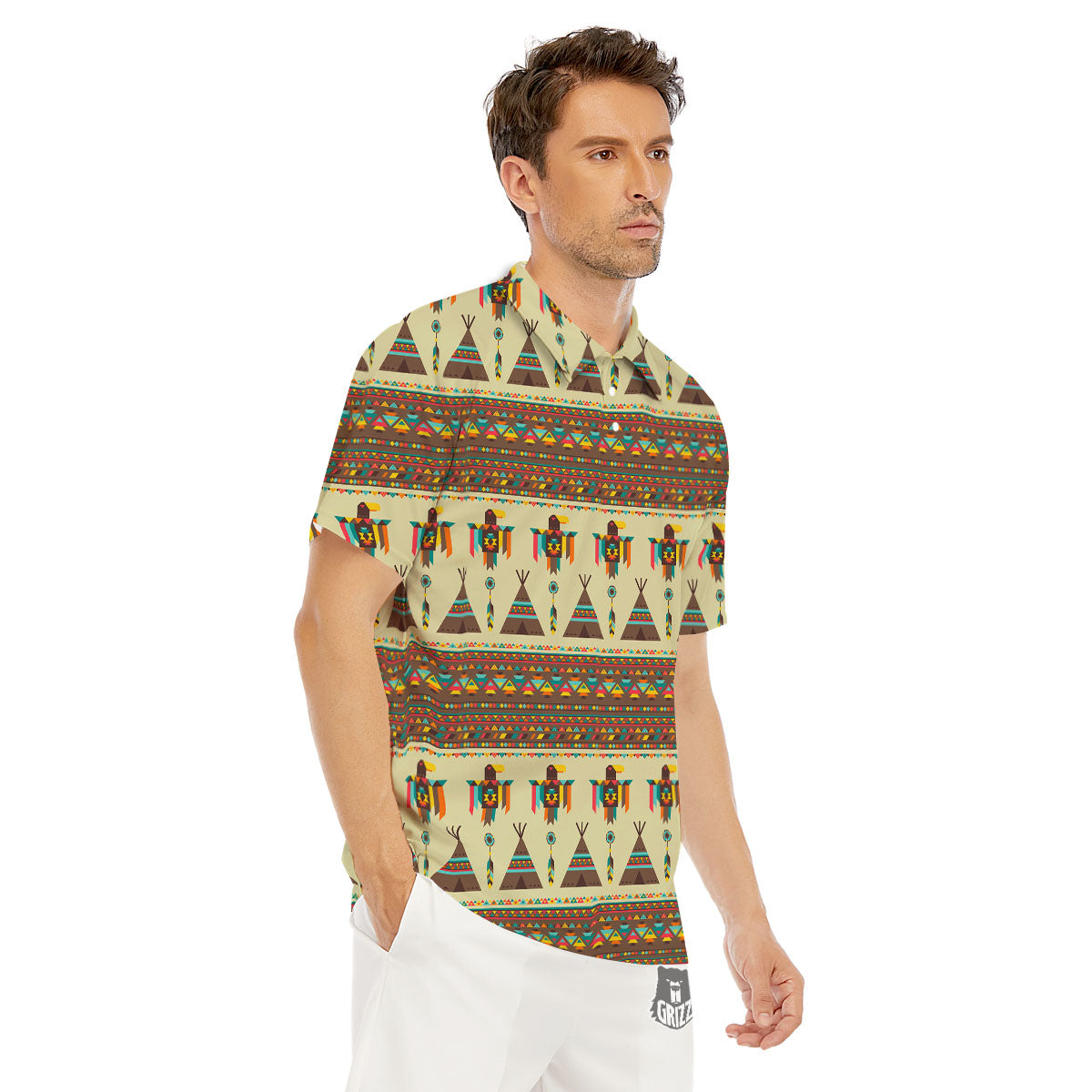 Eagle Native American Print Pattern Men's Golf Shirts-grizzshop