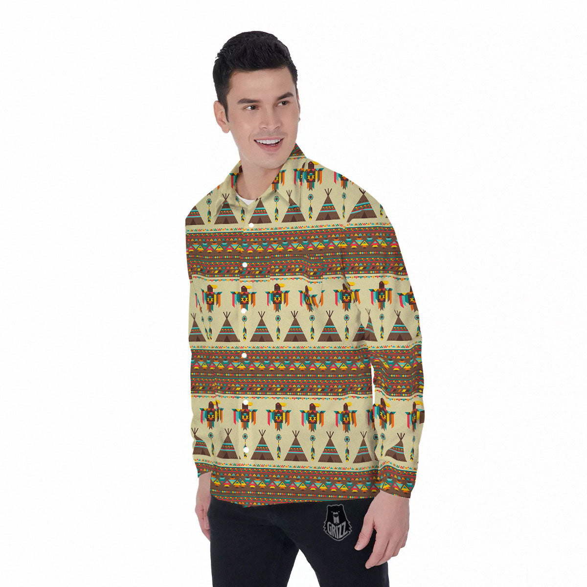 Eagle Native American Print Pattern Men's Long Sleeve Shirts-grizzshop