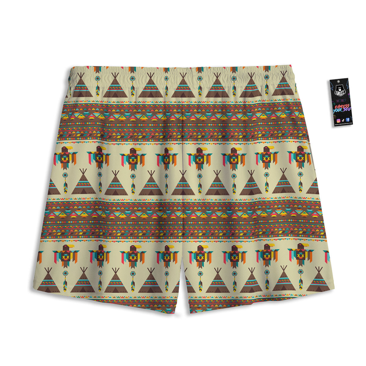 Eagle Native American Print Pattern Mesh Shorts-grizzshop