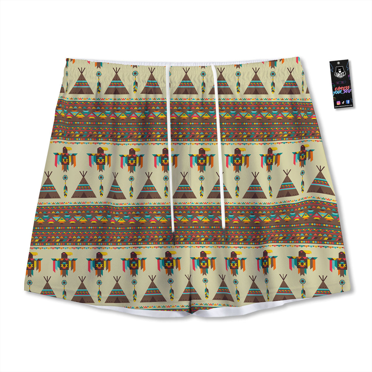 Eagle Native American Print Pattern Mesh Shorts-grizzshop