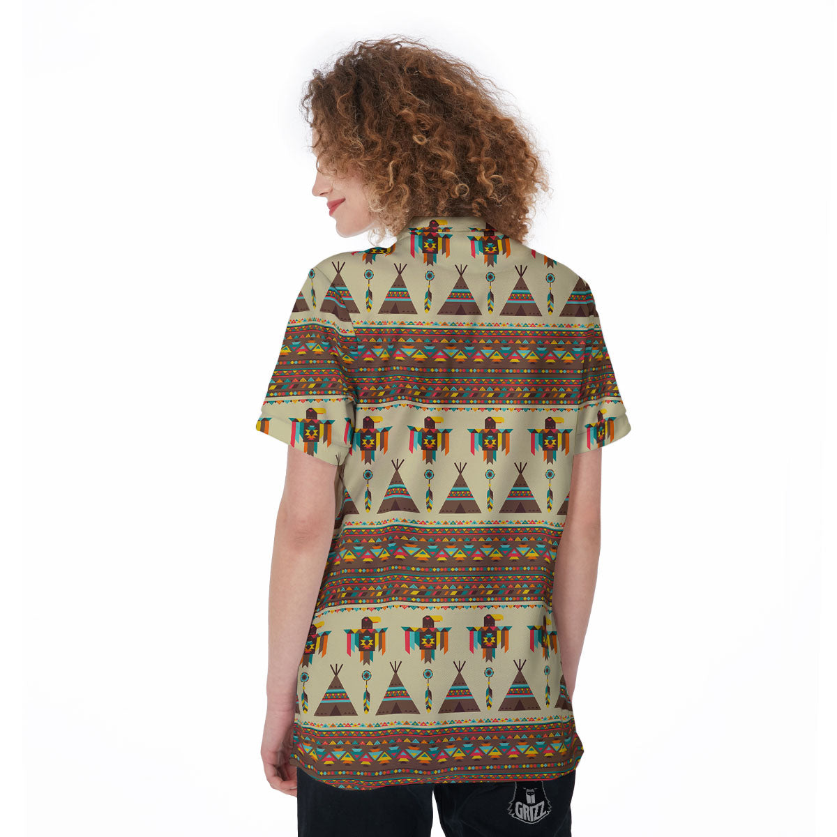 Eagle Native American Print Pattern Women's Golf Shirts-grizzshop