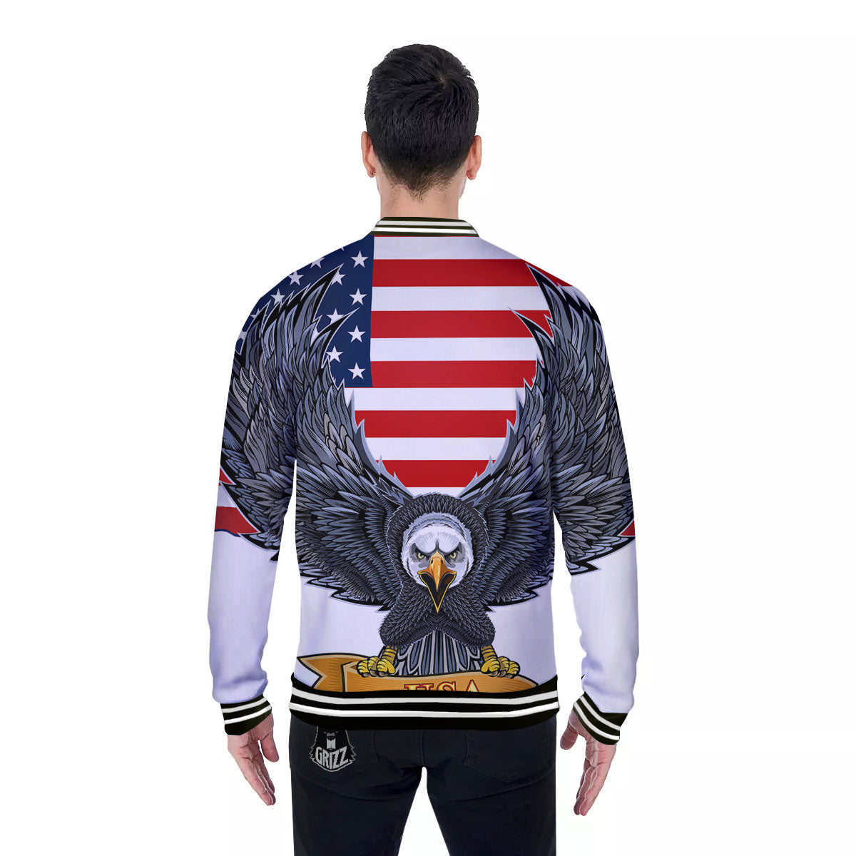 Eagle Patriotic American Print Baseball Jacket-grizzshop