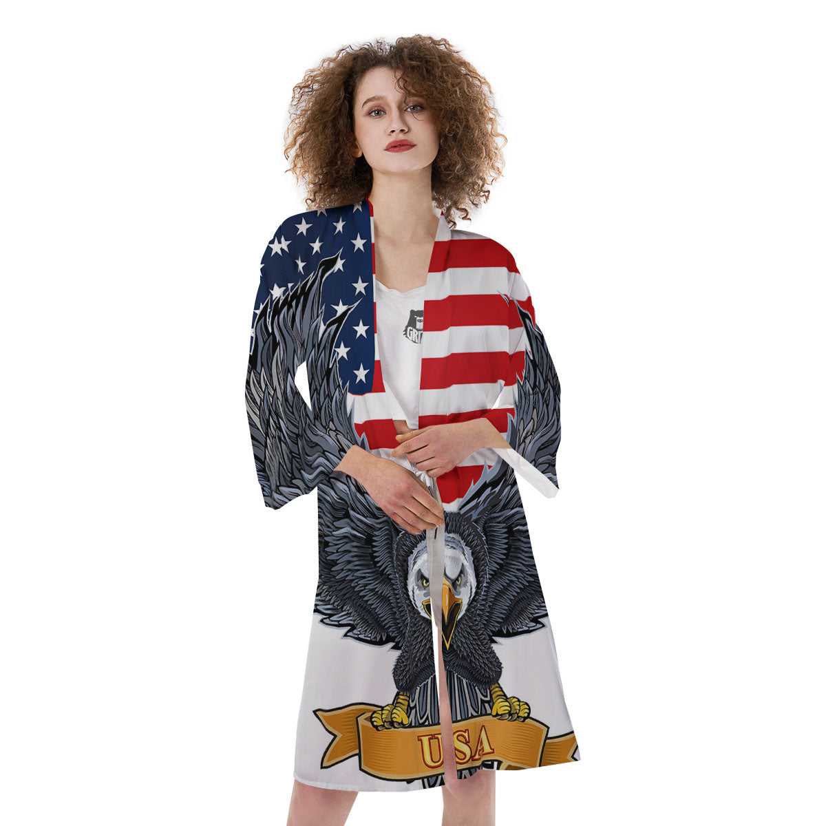 Eagle Patriotic American Print Kimono-grizzshop