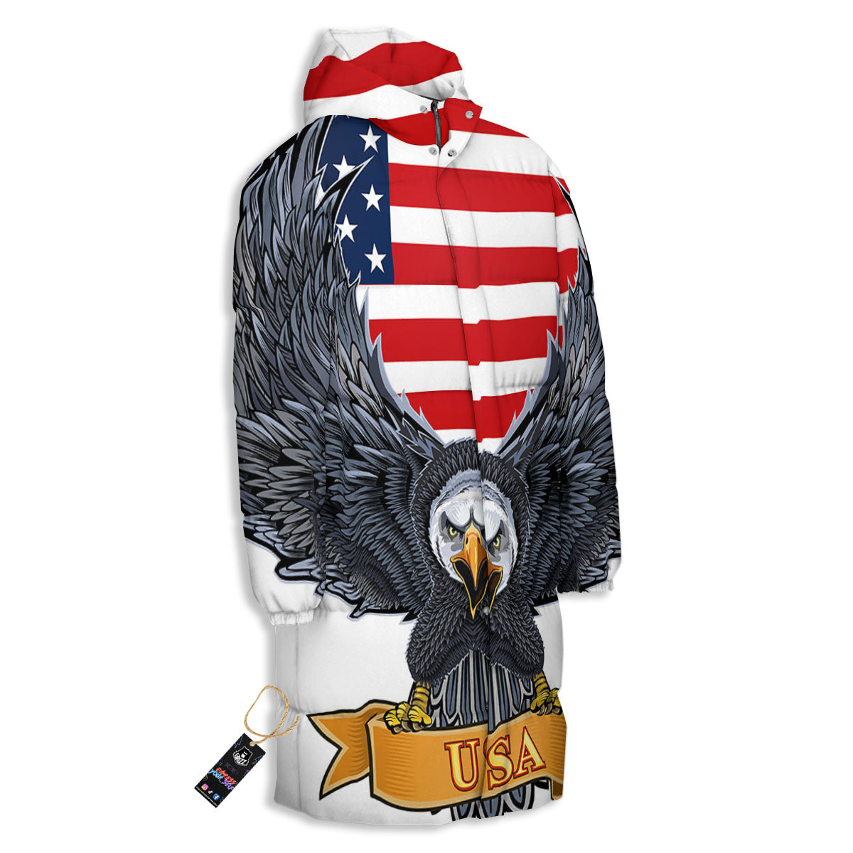 Eagle Patriotic American Print Long Down Jacket-grizzshop