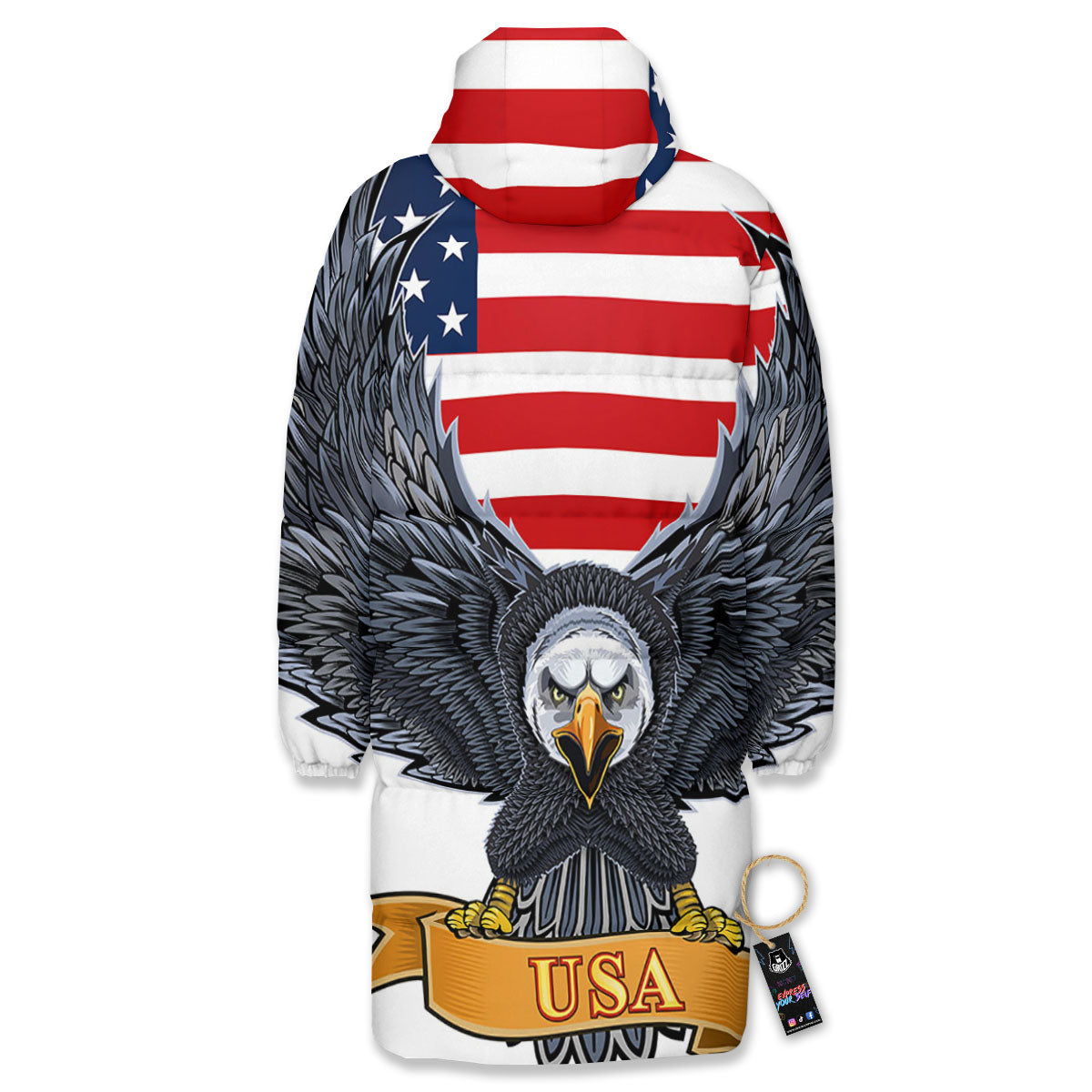 Eagle Patriotic American Print Long Down Jacket-grizzshop