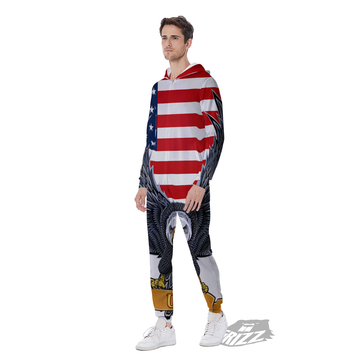 Eagle Patriotic American Print Men's Jumpsuit-grizzshop