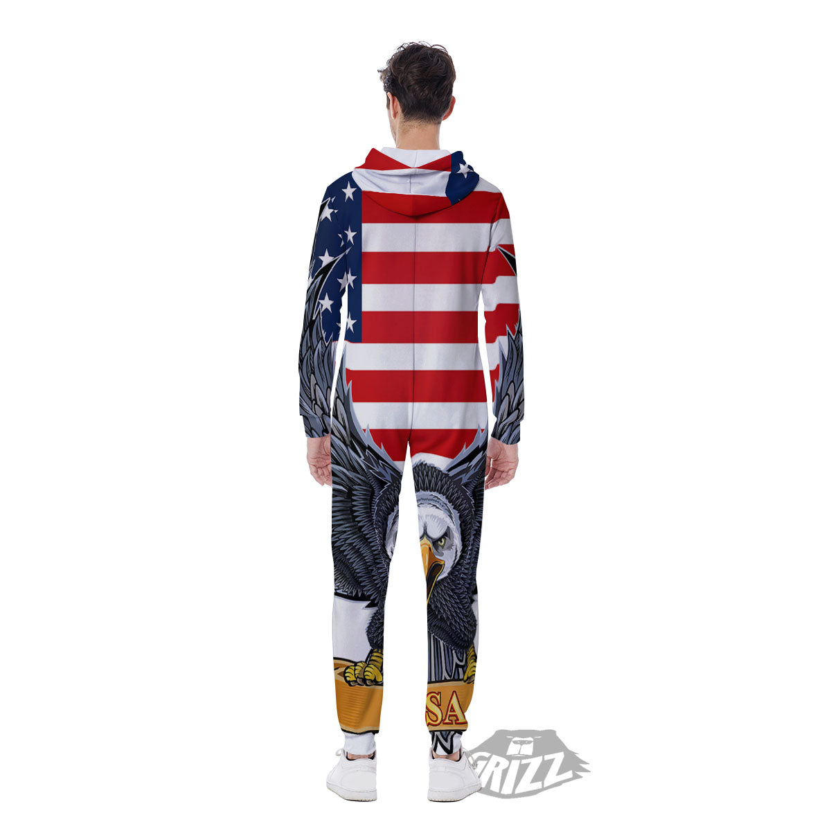 Eagle Patriotic American Print Men's Jumpsuit-grizzshop