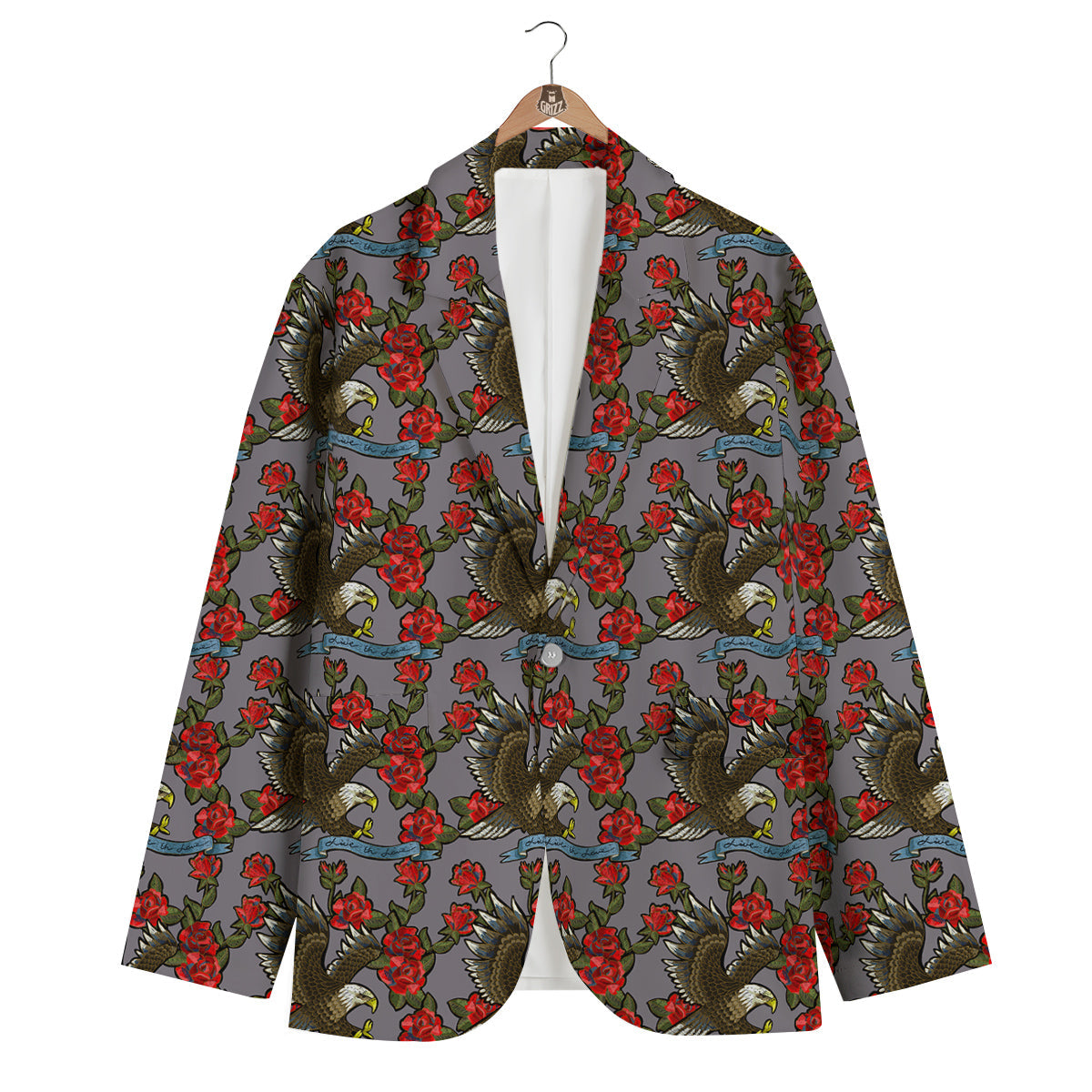 Eagle Rose Pattern Print Men's Blazer-grizzshop