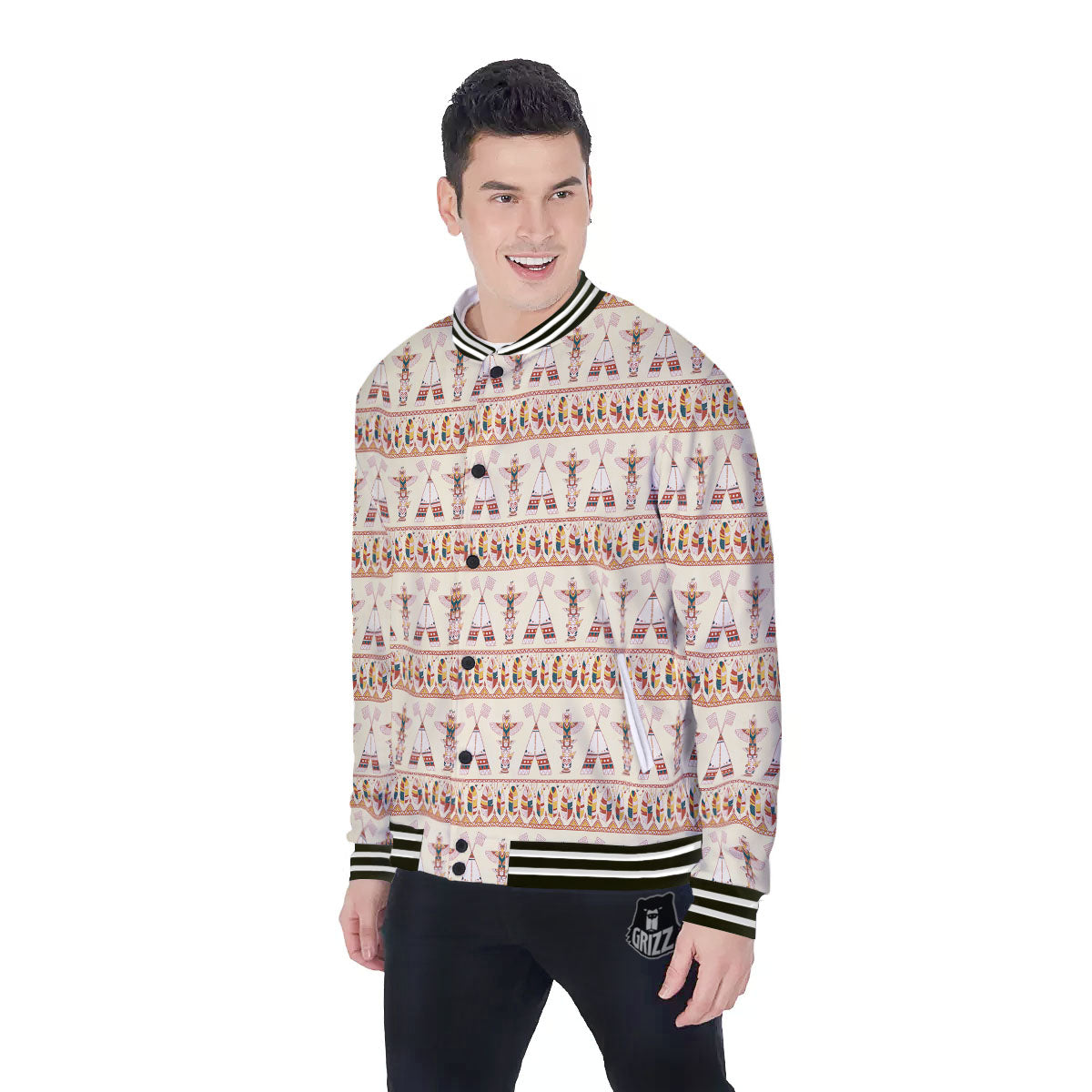 Eagle Totem Native American Print Baseball Jacket-grizzshop