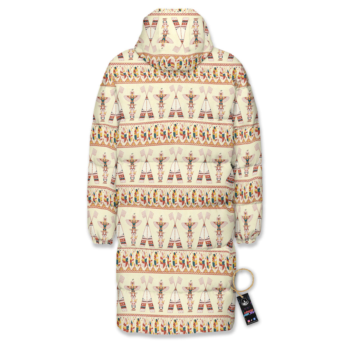 Eagle Totem Native American Print Long Down Jacket-grizzshop