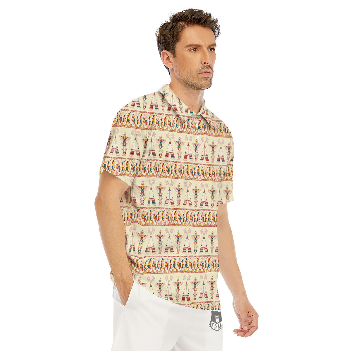 Eagle Totem Native American Print Men's Golf Shirts-grizzshop