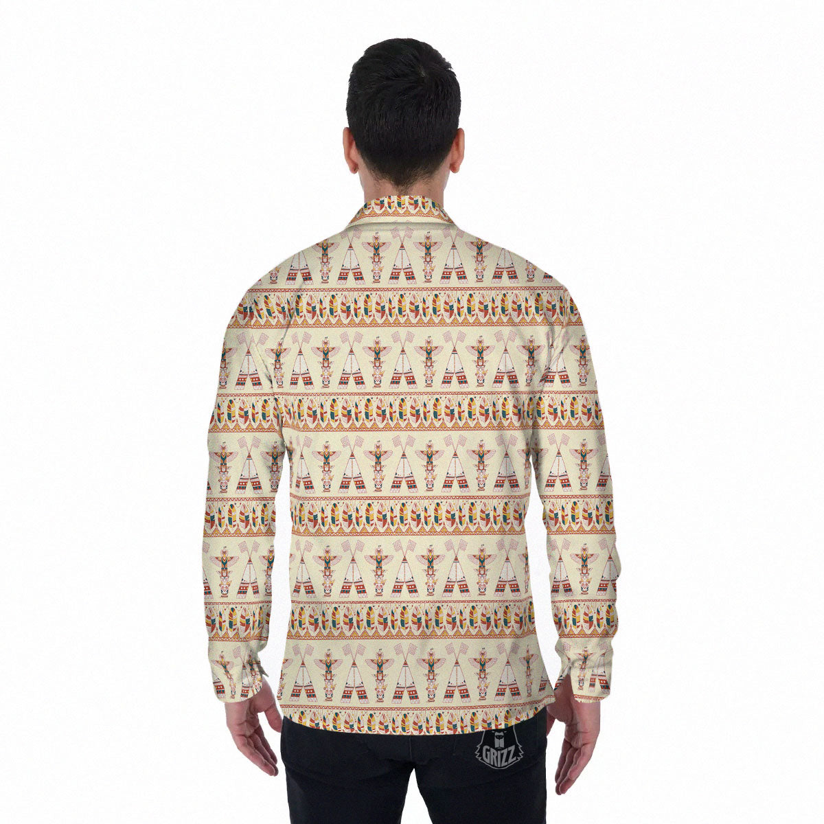 Eagle Totem Native American Print Men's Long Sleeve Shirts-grizzshop