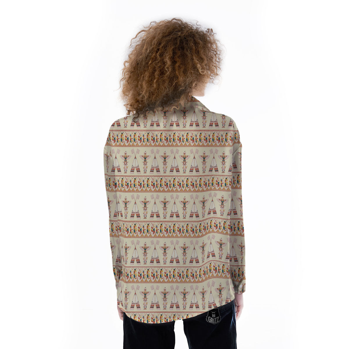 Eagle Totem Native American Print Women's Long Sleeve Shirts-grizzshop