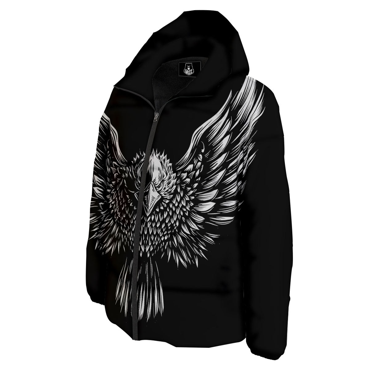 Eagle White And Black Print Down Jacket-grizzshop