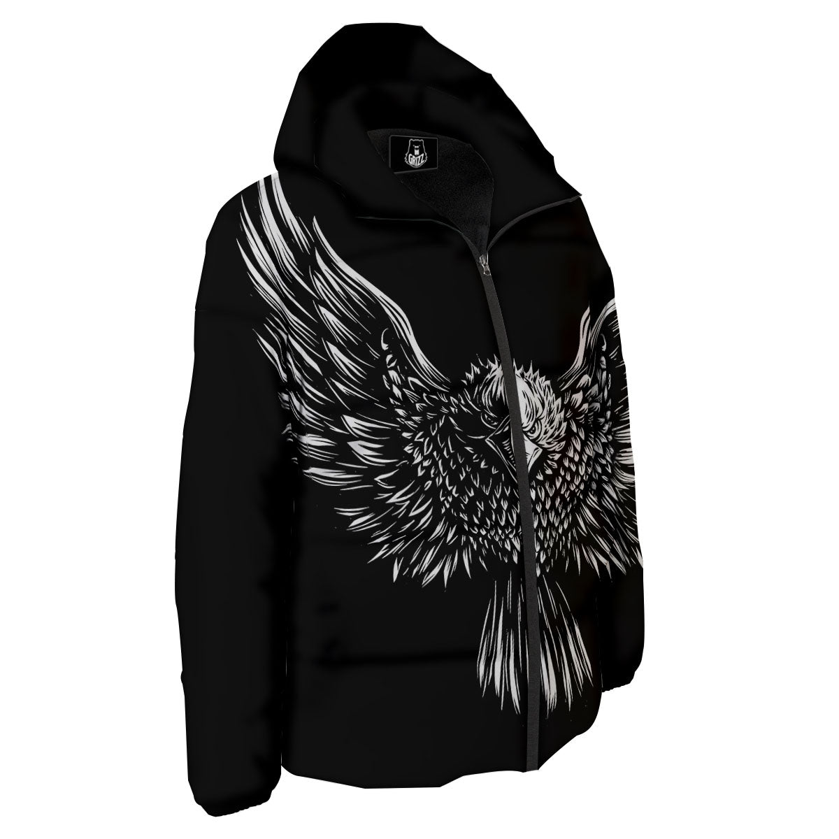 Eagle White And Black Print Down Jacket-grizzshop