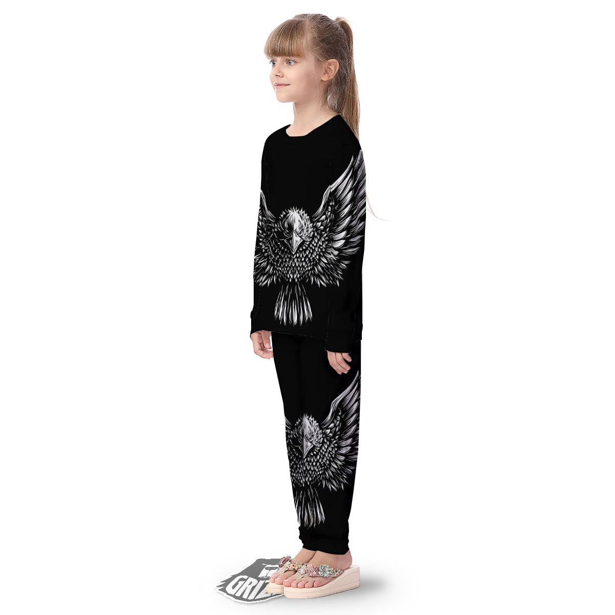 Eagle White And Black Print Kid's Pajamas-grizzshop