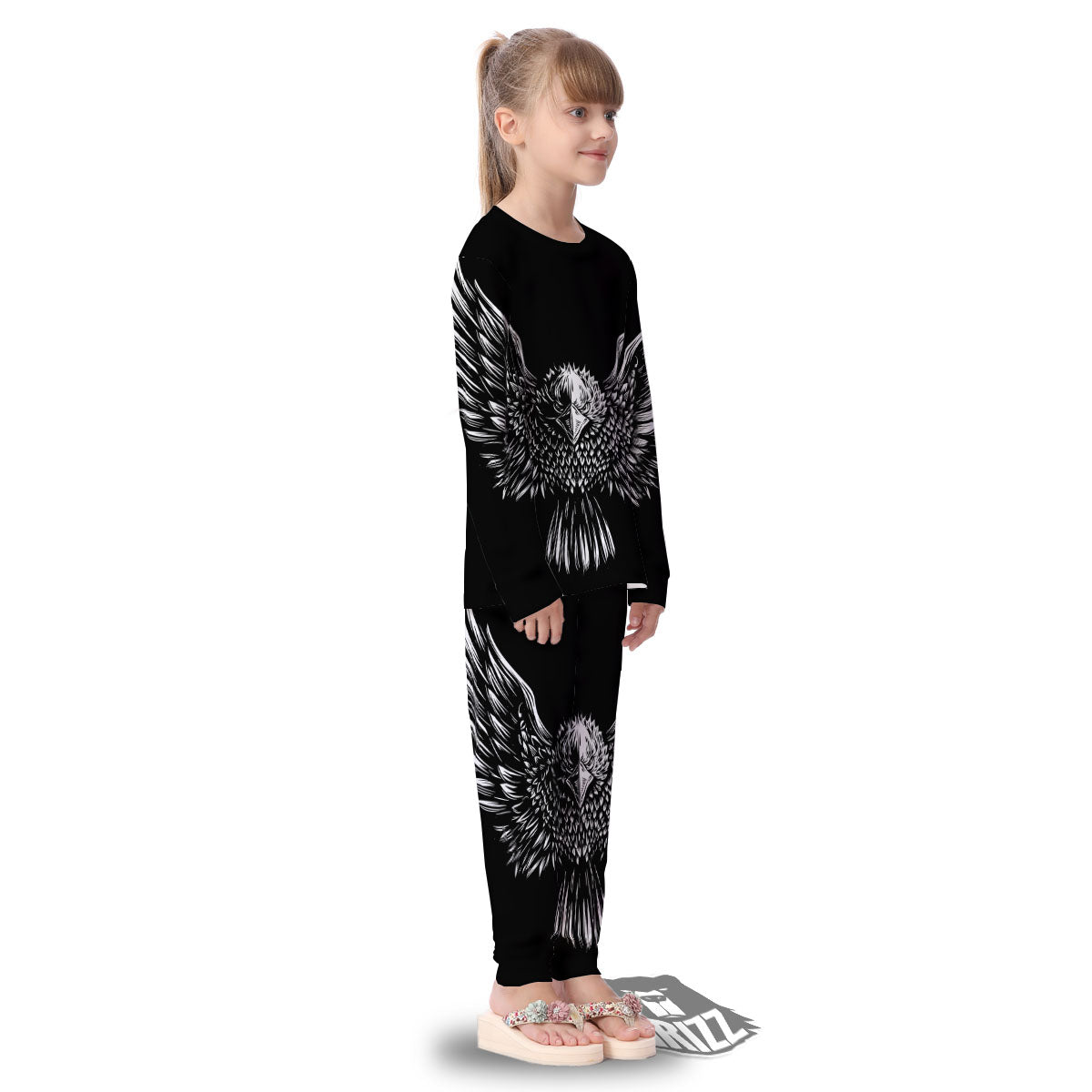 Eagle White And Black Print Kid's Pajamas-grizzshop