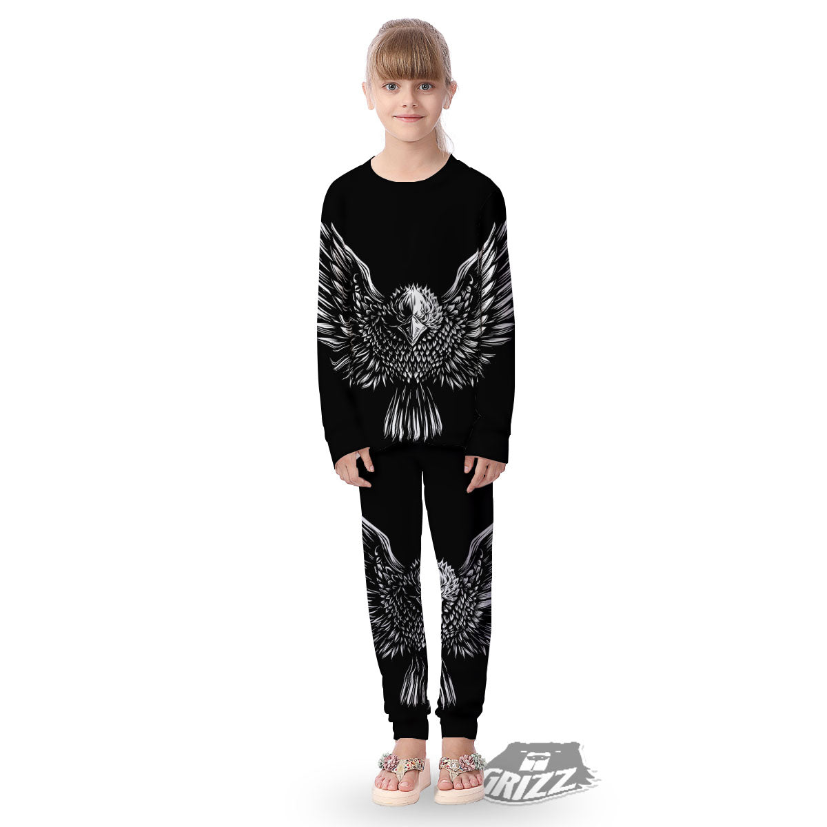 Eagle White And Black Print Kid's Pajamas-grizzshop