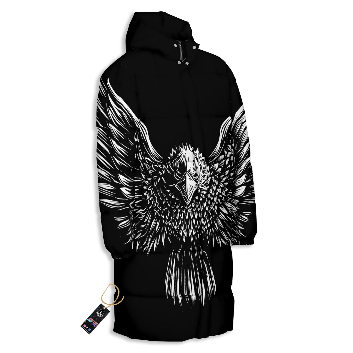 Eagle White And Black Print Long Down Jacket-grizzshop