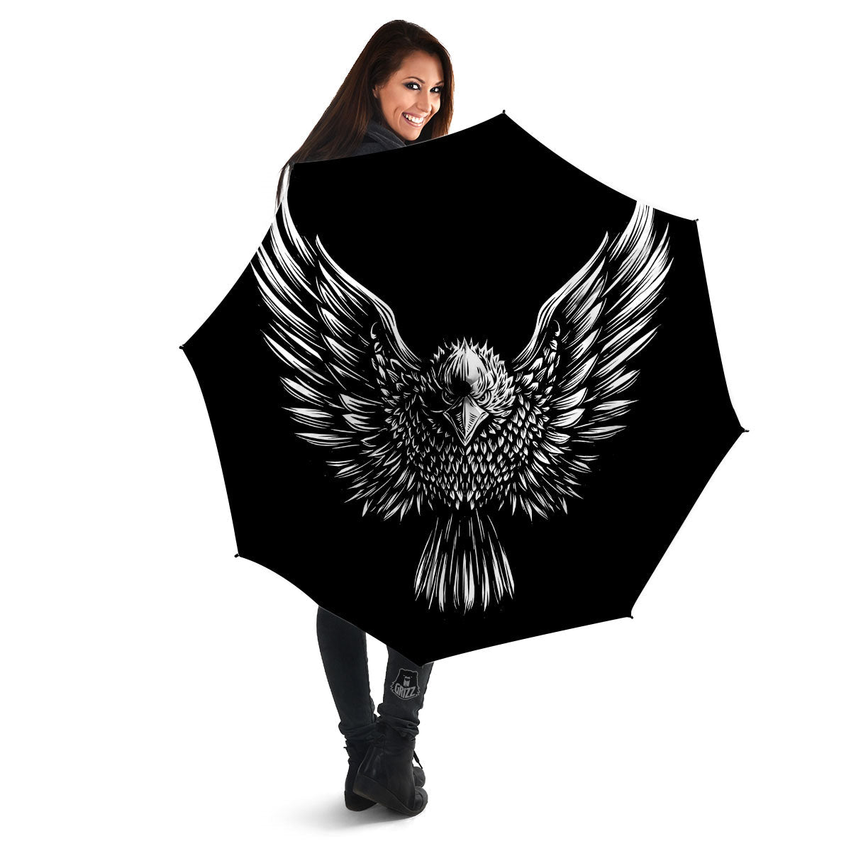 Eagle White And Black Print Umbrella-grizzshop