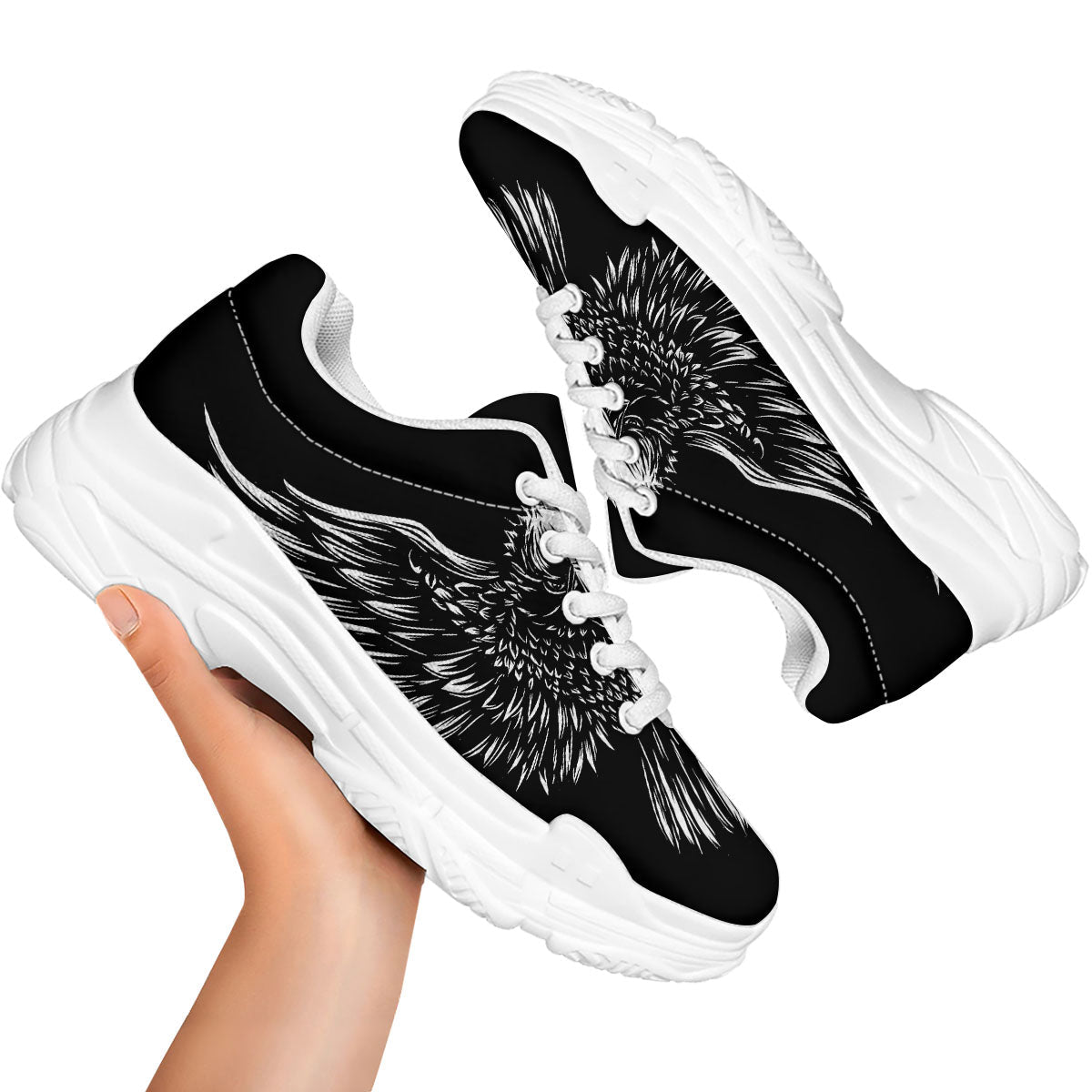 Eagle White And Black Print White Chunky Shoes-grizzshop