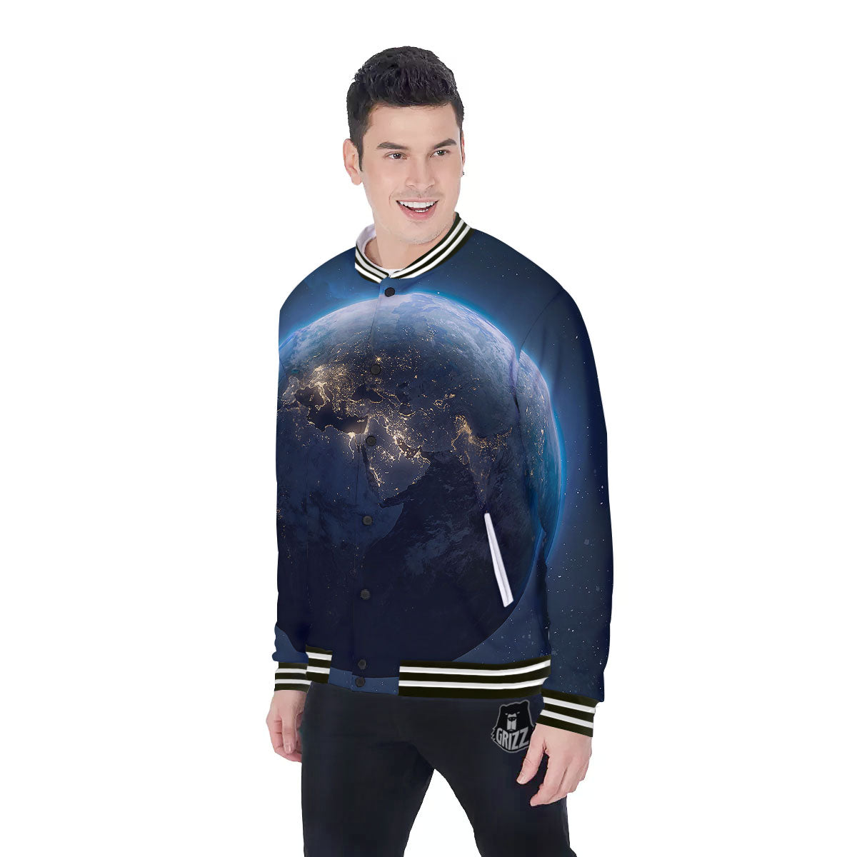 Earth And Space Print Baseball Jacket-grizzshop