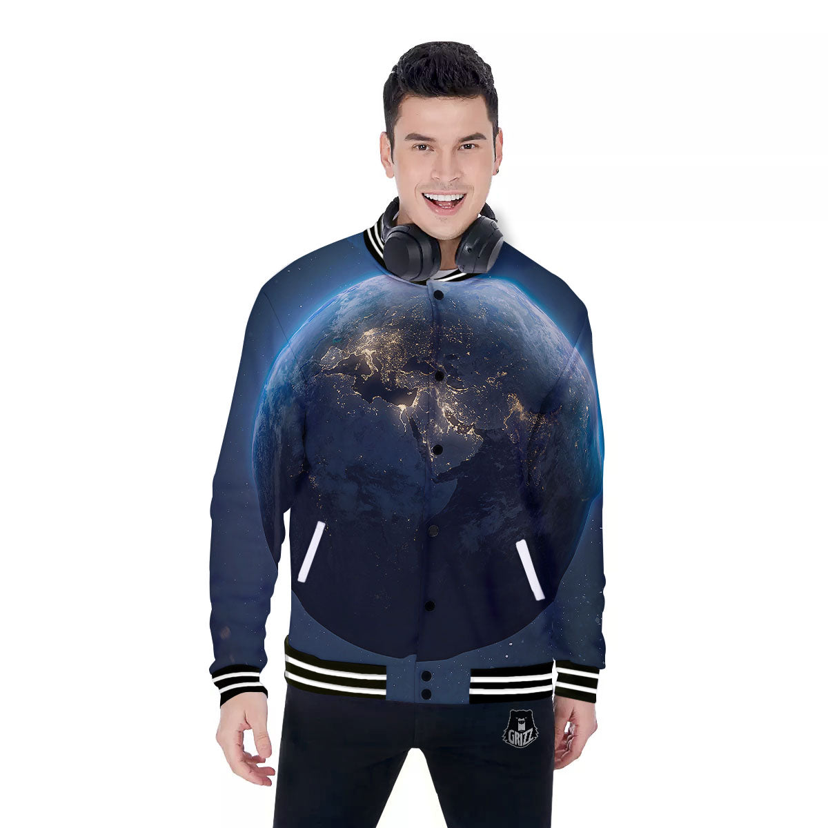 Earth And Space Print Baseball Jacket-grizzshop