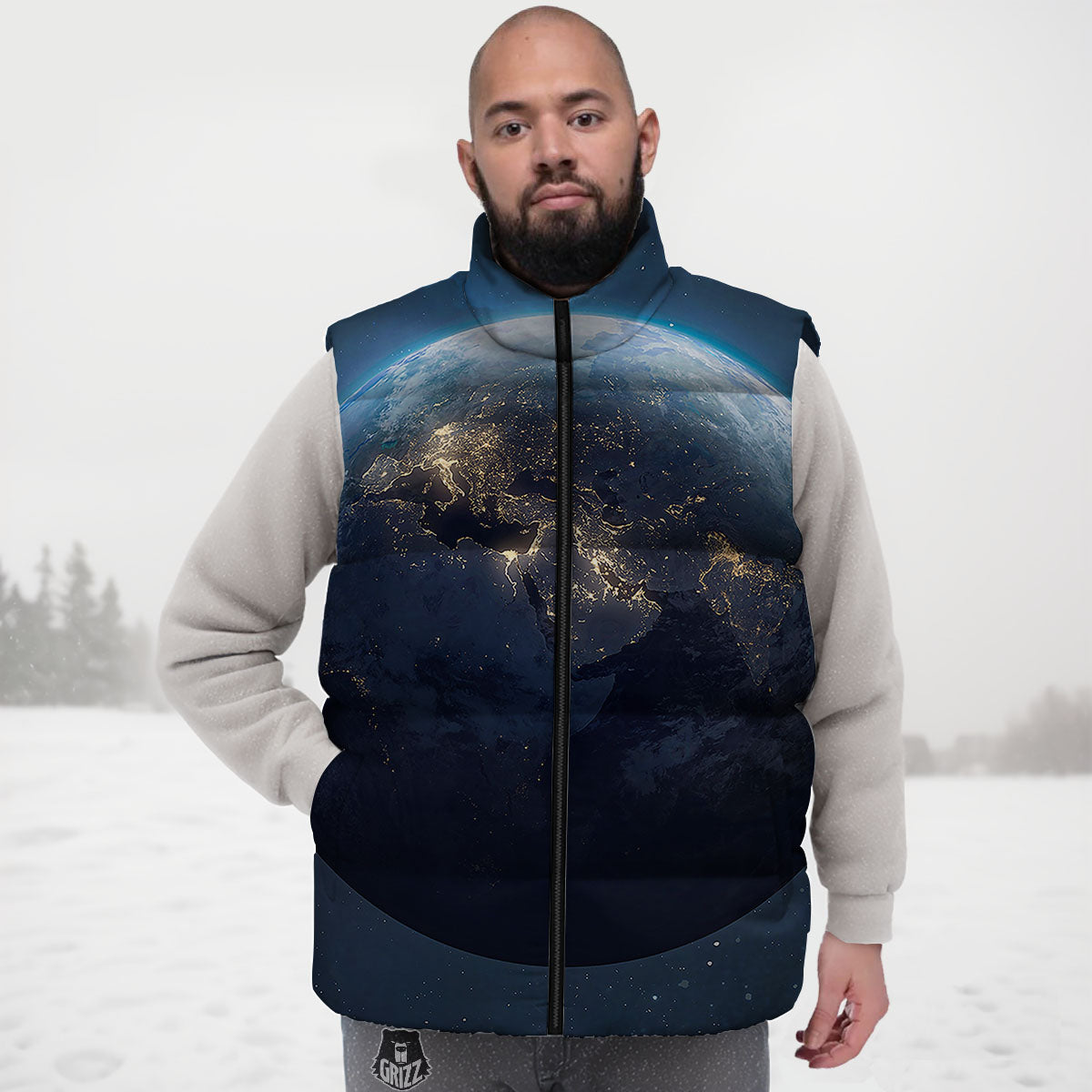 Earth And Space Print Down Vest
