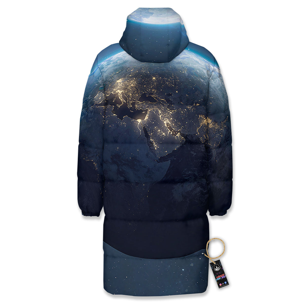 Earth And Space Print Long Down Jacket-grizzshop